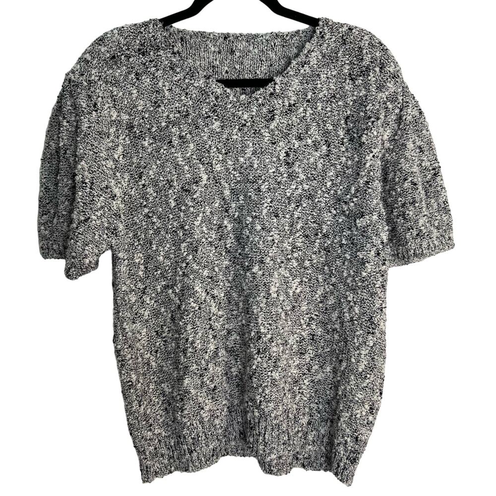 Vintage Popcoin Knit Gray White Black V-Neck Sweater